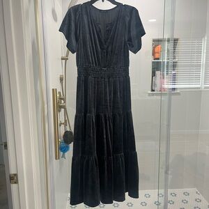 August Sky blue Velvet tiered dress